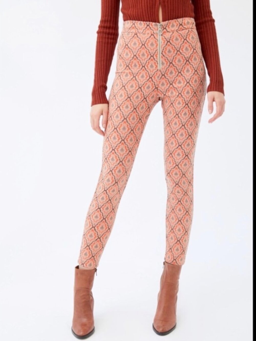 Urban Outfitters Susie Jacquard High-Waisted Zip-Front Pants-size 0 like new